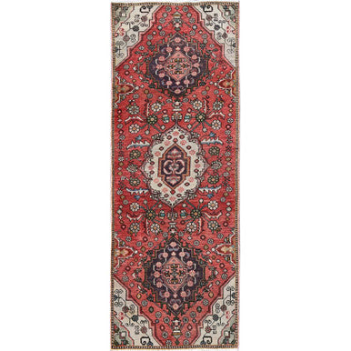 Overdyed & Vintage Wool Hand Knotted Rug Red 2.5x7.6 -O0834