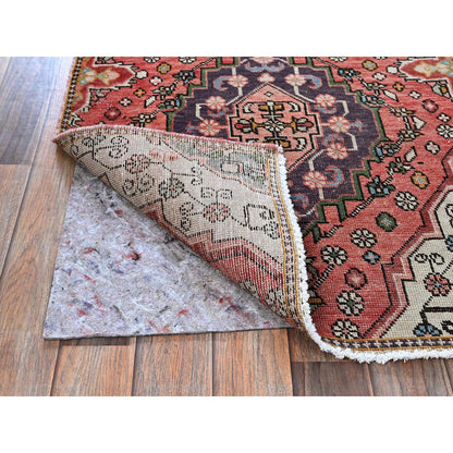 Overdyed & Vintage Wool Hand Knotted Rug Red 2.5x7.6 -O0834