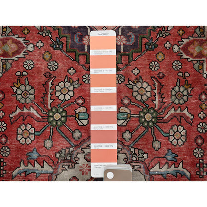 Overdyed & Vintage Wool Hand Knotted Rug Red 2.5x7.6 -O0834
