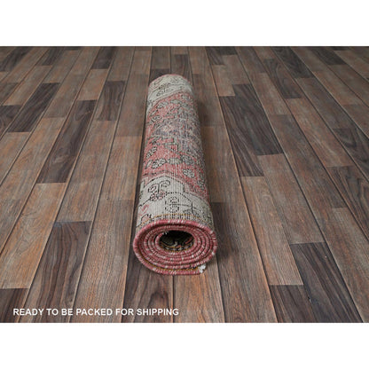 Overdyed & Vintage Wool Hand Knotted Rug Red 2.5x7.6 -O0834