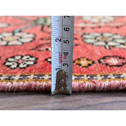 Overdyed & Vintage Wool Hand Knotted Rug Red 2.5x7.6 -O0834