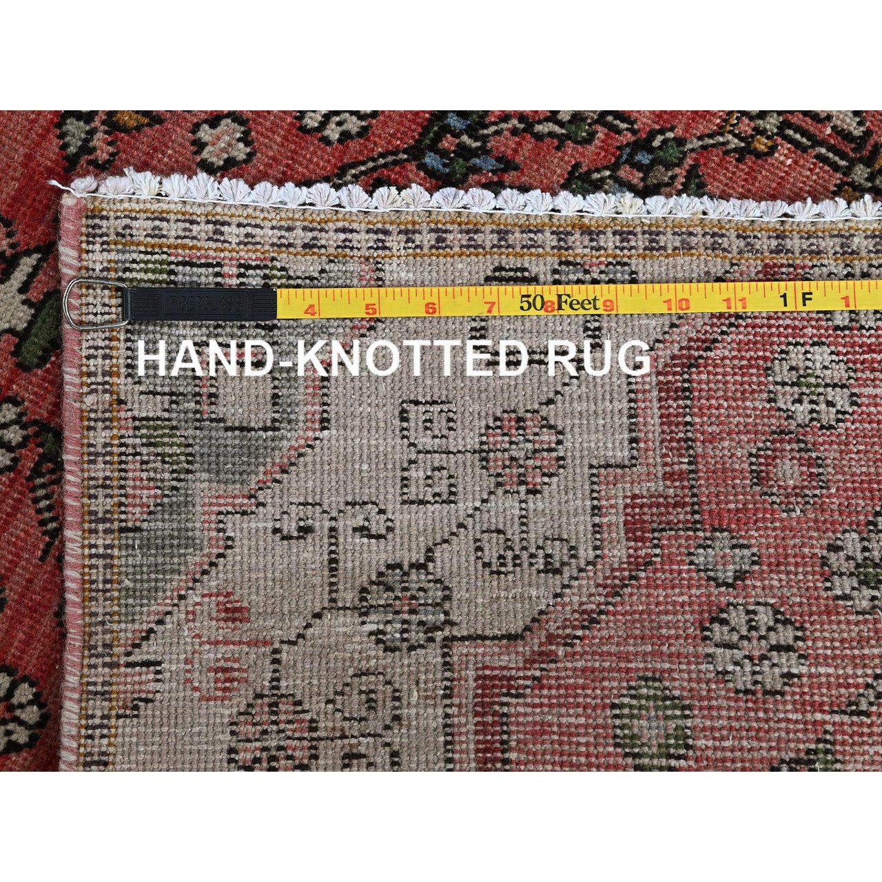 Overdyed & Vintage Wool Hand Knotted Rug Red 2.5x7.6 -O0834