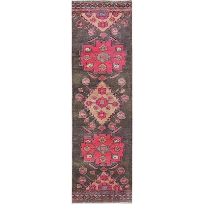 Overdyed & Vintage Wool Hand Knotted Rug Brown 2.6x8.11 -O0835