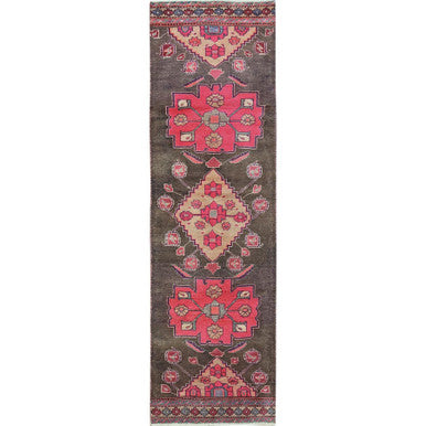 Overdyed & Vintage Wool Hand Knotted Rug Brown 2.6x8.11 -O0835