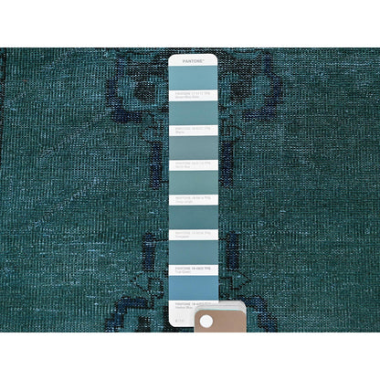Overdyed & Vintage Wool Hand Knotted Rug Green 2.5x9.6 -O0836