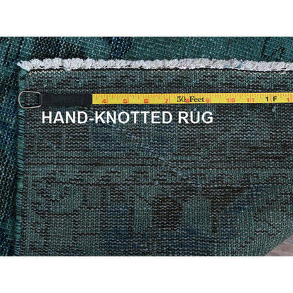 Overdyed & Vintage Wool Hand Knotted Rug Green 2.5x9.6 -O0836