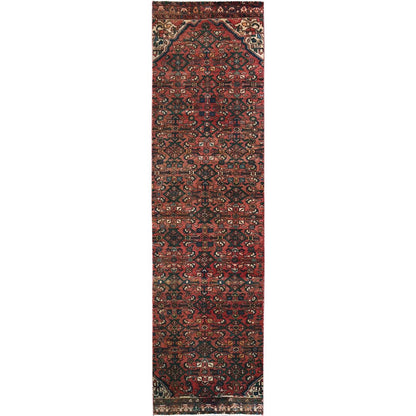 Overdyed & Vintage Wool Hand Knotted Rug Red 2.5x9.4 -O0837