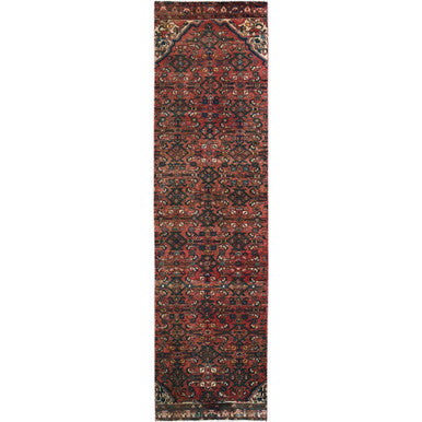 Overdyed & Vintage Wool Hand Knotted Rug Red 2.5x9.4 -O0837
