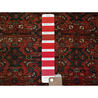 Overdyed & Vintage Wool Hand Knotted Rug Red 2.5x9.4 -O0837