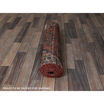 Overdyed & Vintage Wool Hand Knotted Rug Red 2.5x9.4 -O0837