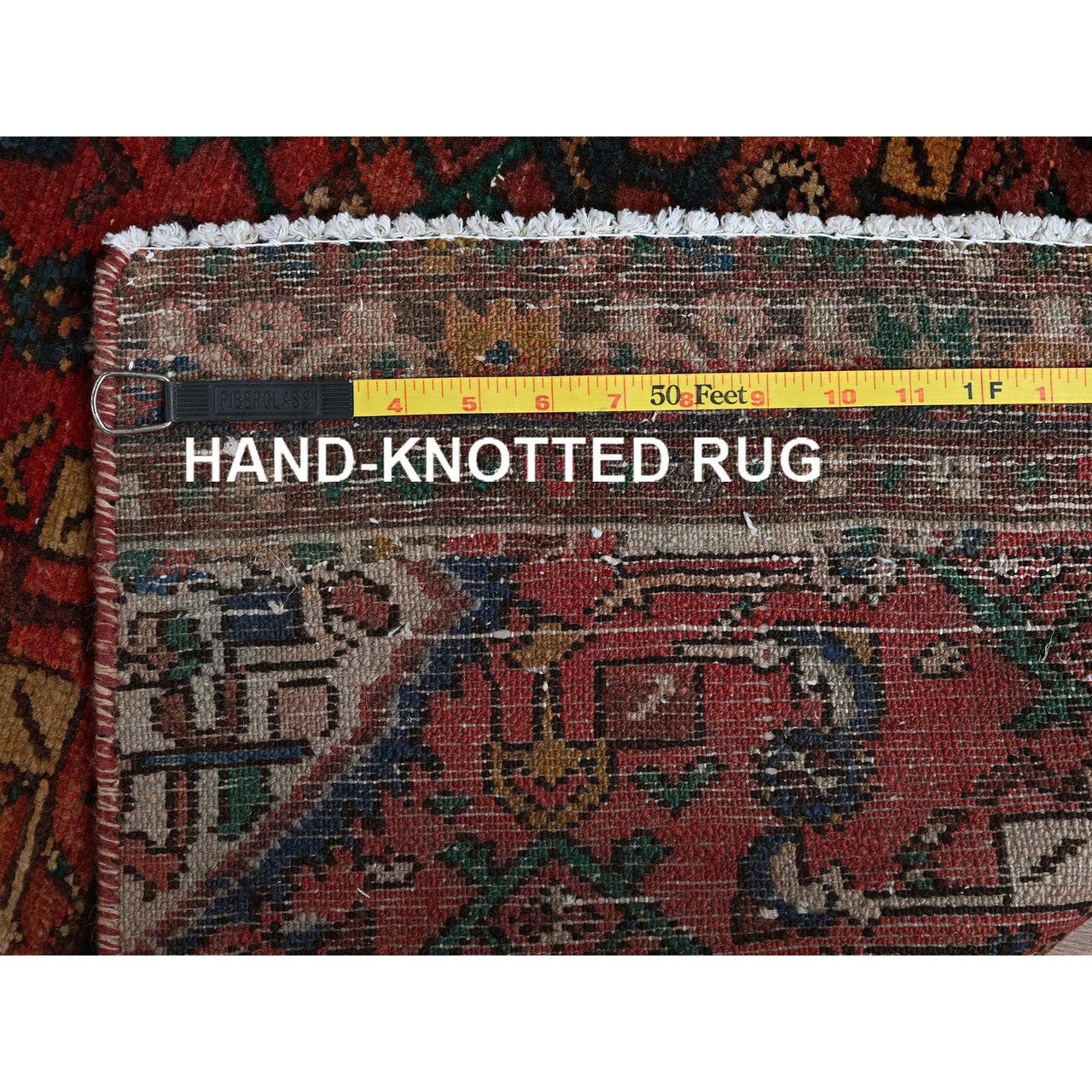 Overdyed & Vintage Wool Hand Knotted Rug Red 2.5x9.4 -O0837