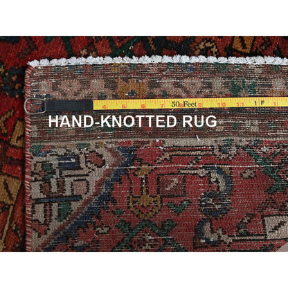 Overdyed & Vintage Wool Hand Knotted Rug Red 2.5x9.4 -O0837