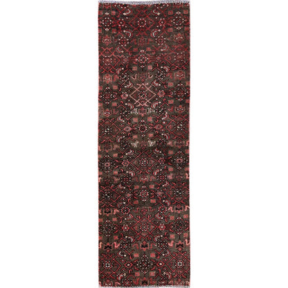Overdyed & Vintage Wool Hand Knotted Rug Brown 1.11x5.8 -O0838