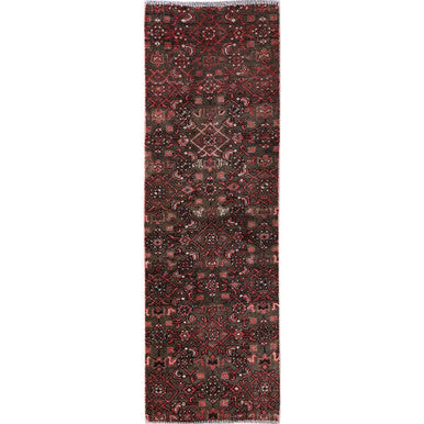 Overdyed & Vintage Wool Hand Knotted Rug Brown 1.11x5.8 -O0838