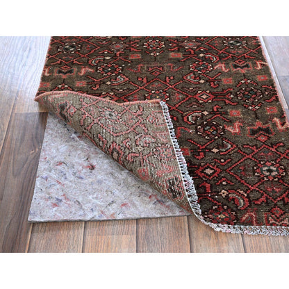 Overdyed & Vintage Wool Hand Knotted Rug Brown 1.11x5.8 -O0838