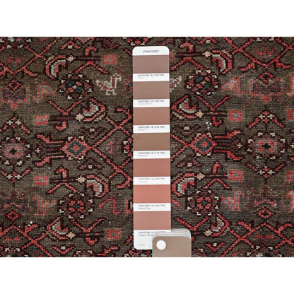 Overdyed & Vintage Wool Hand Knotted Rug Brown 1.11x5.8 -O0838