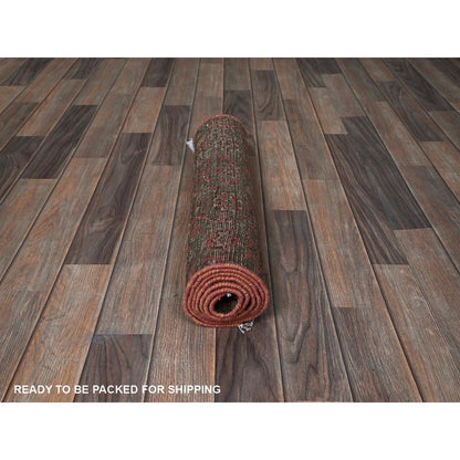 Overdyed & Vintage Wool Hand Knotted Rug Brown 1.11x5.8 -O0838