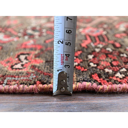 Overdyed & Vintage Wool Hand Knotted Rug Brown 1.11x5.8 -O0838