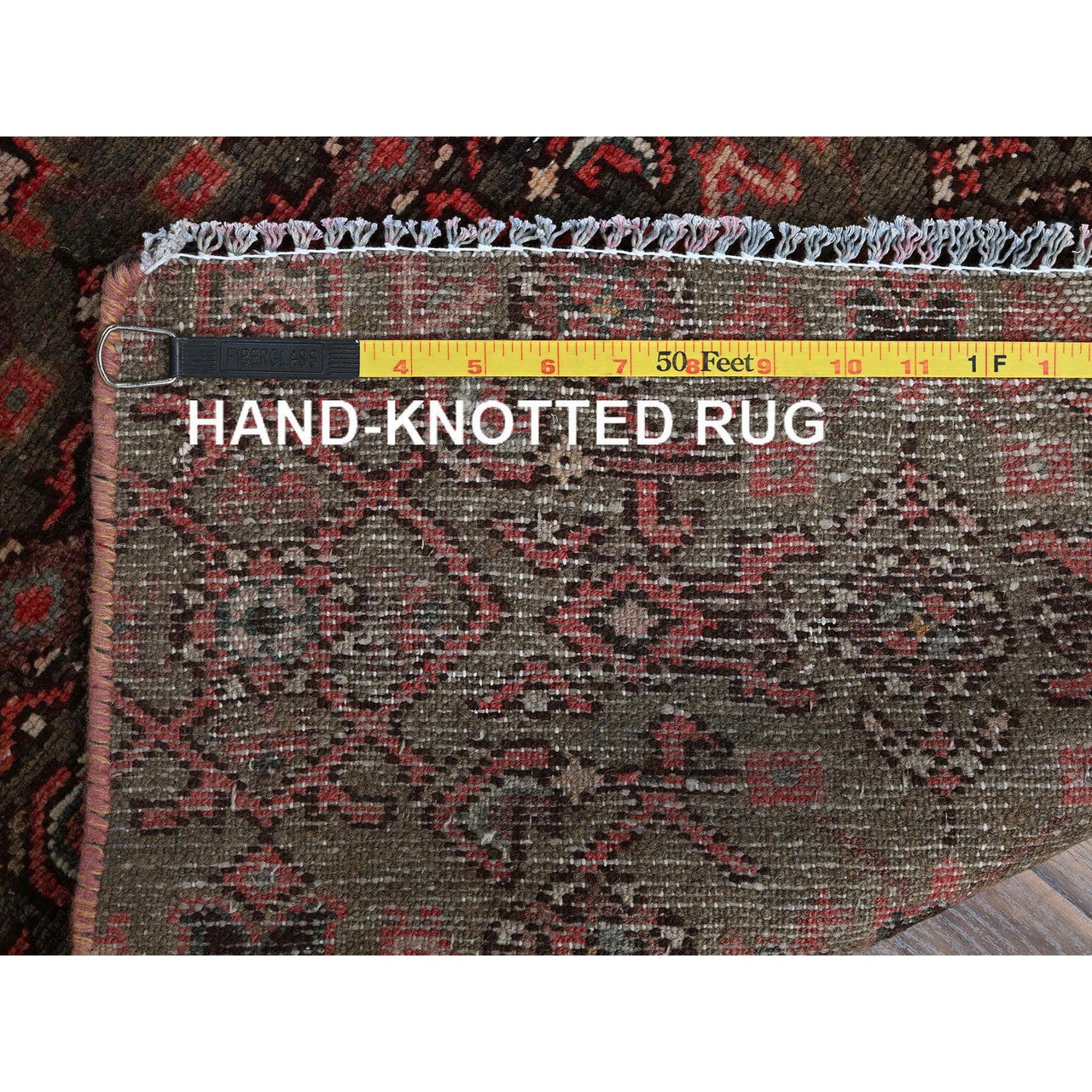 Overdyed & Vintage Wool Hand Knotted Rug Brown 1.11x5.8 -O0838