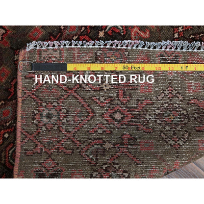 Overdyed & Vintage Wool Hand Knotted Rug Brown 1.11x5.8 -O0838