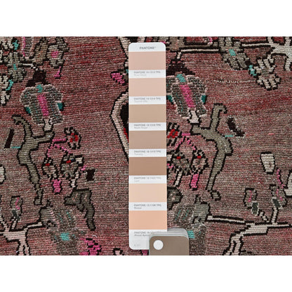 Overdyed & Vintage Wool Hand Knotted Rug Red 2.0x9.7 -O0839