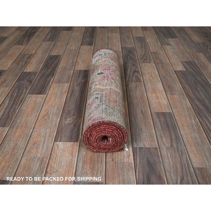 Overdyed & Vintage Wool Hand Knotted Rug Red 2.0x9.7 -O0839