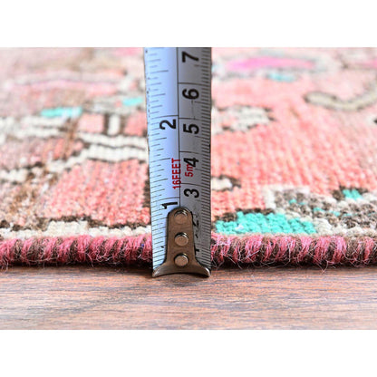 Overdyed & Vintage Wool Hand Knotted Rug Red 2.0x9.7 -O0839