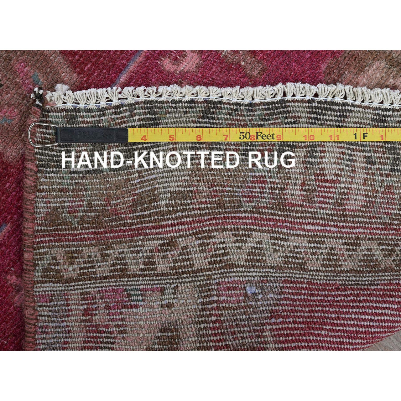 Overdyed & Vintage Wool Hand Knotted Rug Red 2.0x9.7 -O0839
