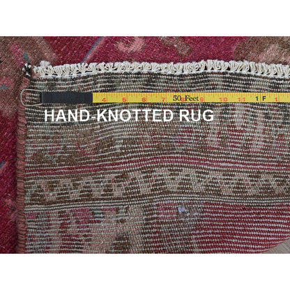 Overdyed & Vintage Wool Hand Knotted Rug Red 2.0x9.7 -O0839