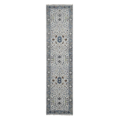 Oushak And Peshawar Wool Hand Knotted Rug Grey Silver Blue 2.7X11.9 -O084017