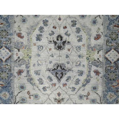Oushak And Peshawar Wool Hand Knotted Rug Grey Silver Blue 2.7X11.9 -O084017