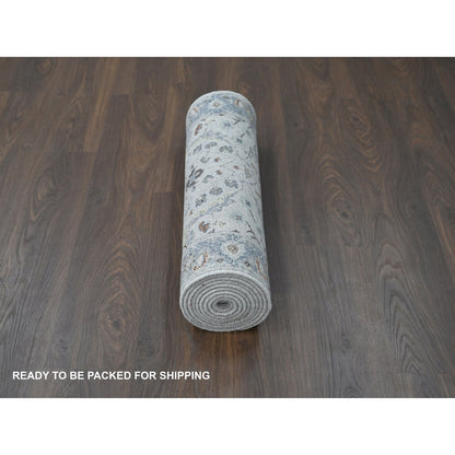 Oushak And Peshawar Wool Hand Knotted Rug Grey Silver Blue 2.7X11.9 -O084017