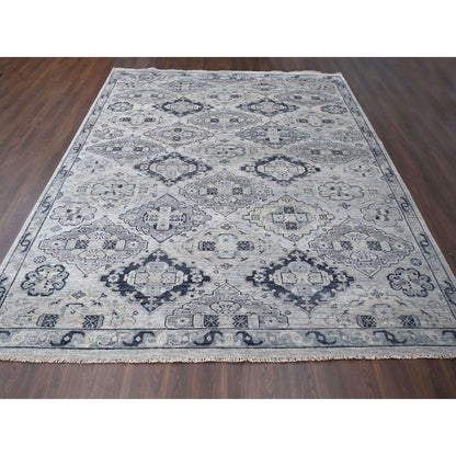Tribal & Geometric Wool Hand Knotted Rug Grey Silver Gray 11.9X14.8 -O084022