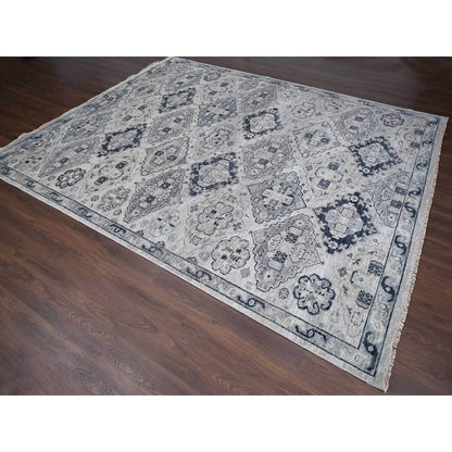 Tribal & Geometric Wool Hand Knotted Rug Grey Silver Gray 11.9X14.8 -O084022