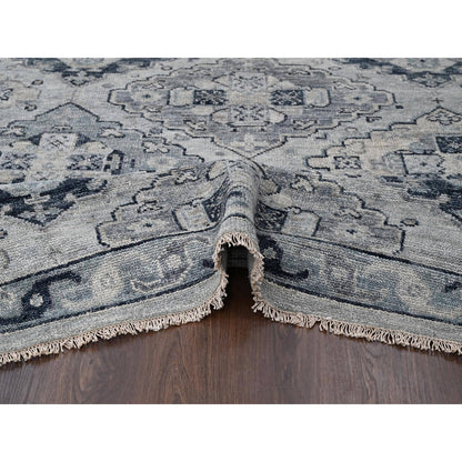 Tribal & Geometric Wool Hand Knotted Rug Grey Silver Gray 11.9X14.8 -O084022