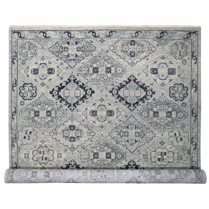 Tribal & Geometric Wool Hand Knotted Rug Grey Silver Gray 12.0X17.9 -O084023