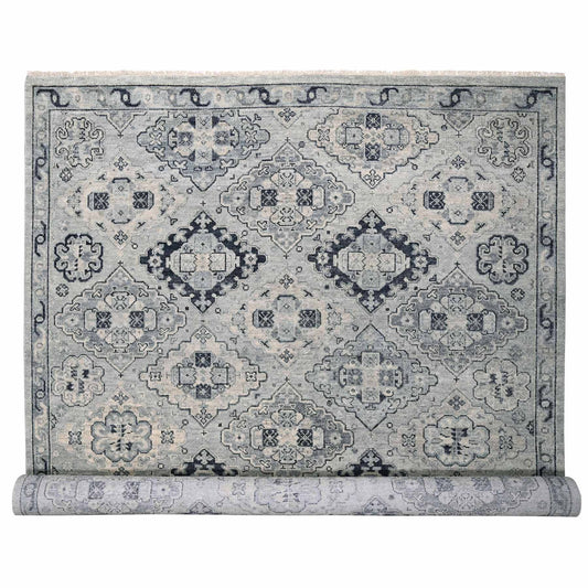 Tribal & Geometric Wool Hand Knotted Rug Grey Silver Gray 12.0X17.9 -O084023