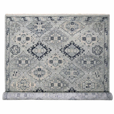 Tribal & Geometric Wool Hand Knotted Rug Grey Silver Gray 12.0X17.9 -O084023