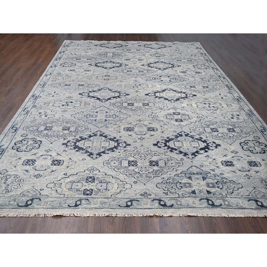 Tribal & Geometric Wool Hand Knotted Rug Grey Silver Gray 12.0X17.9 -O084023
