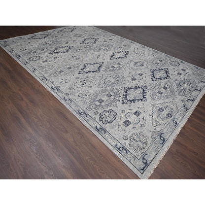 Tribal & Geometric Wool Hand Knotted Rug Grey Silver Gray 12.0X17.9 -O084023