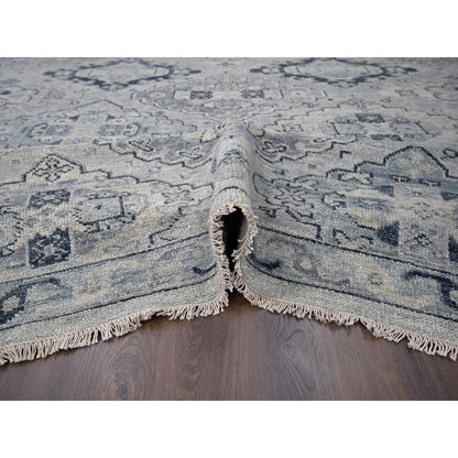 Tribal & Geometric Wool Hand Knotted Rug Grey Silver Gray 12.0X17.9 -O084023