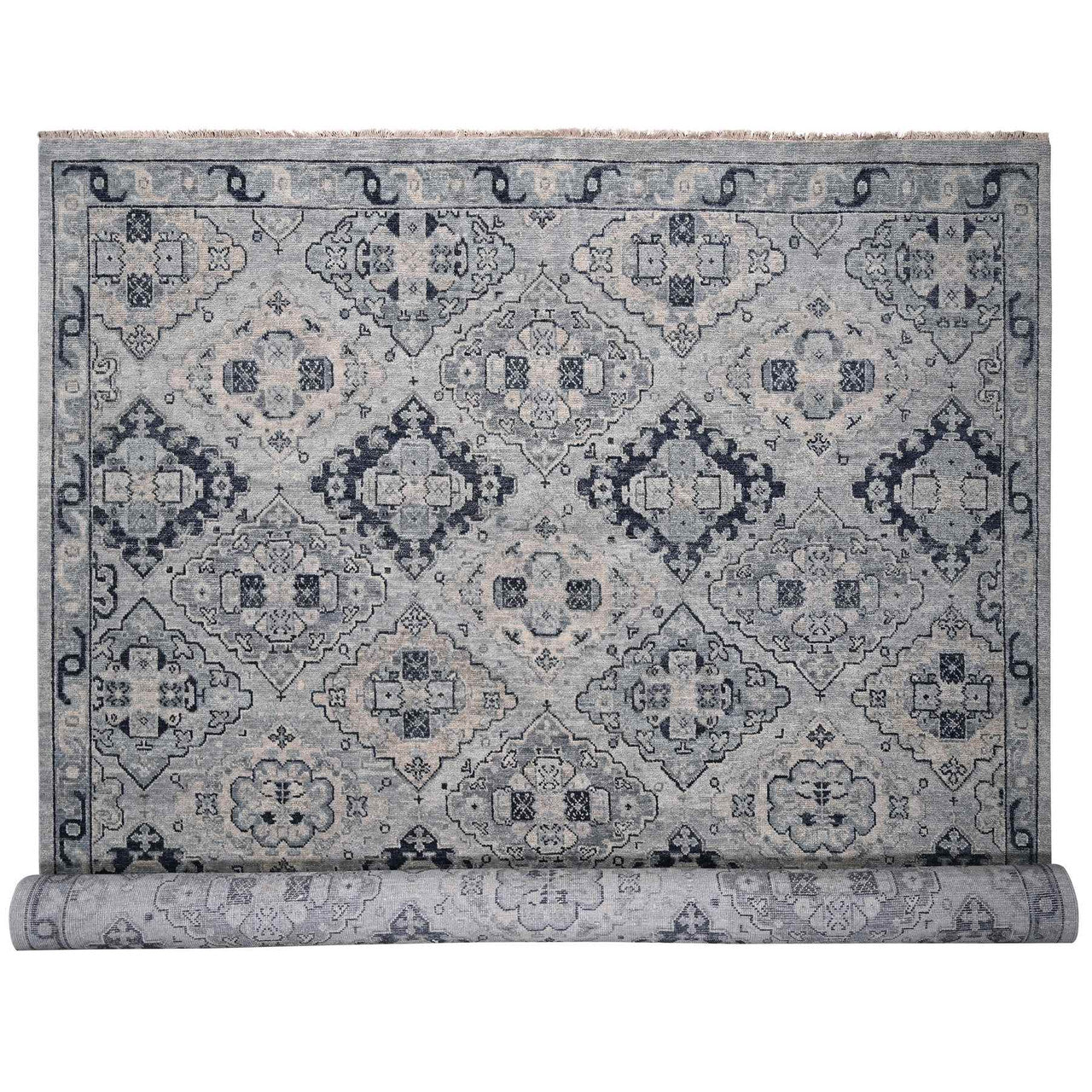 Gray 13'9" x 17'9" Tribal & Geometric Hand knotted Wool Rug - Sku: O084024