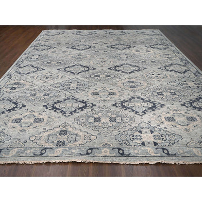 Tribal & Geometric Wool Hand Knotted Rug Grey Silver Gray 13.9X17.9 -O084024