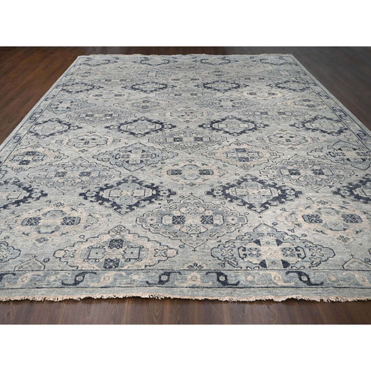 Tribal & Geometric Wool Hand Knotted Rug Grey Silver Gray 13.9X17.9 -O084024