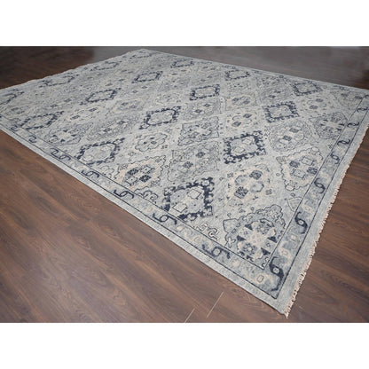 Tribal & Geometric Wool Hand Knotted Rug Grey Silver Gray 13.9X17.9 -O084024