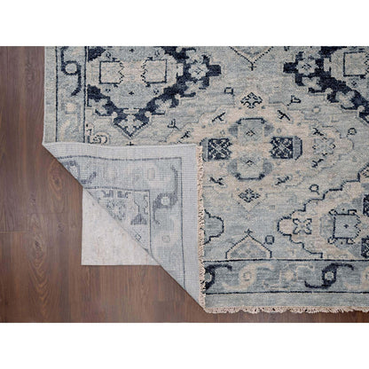 Tribal & Geometric Wool Hand Knotted Rug Grey Silver Gray 13.9X17.9 -O084024