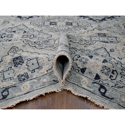 Tribal & Geometric Wool Hand Knotted Rug Grey Silver Gray 13.9X17.9 -O084024