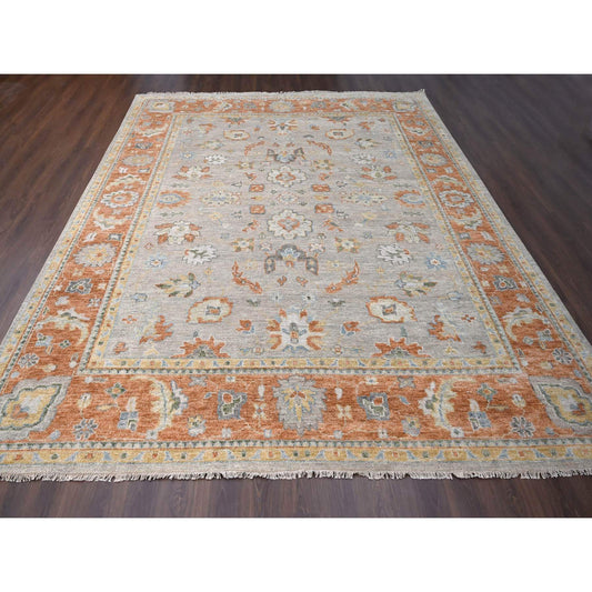 Oushak And Peshawar Wool Hand Knotted Rug Beige Rust Red 11.10X14.9 -O084026