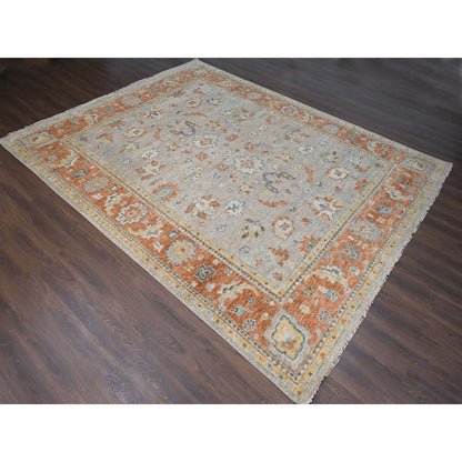 Oushak And Peshawar Wool Hand Knotted Rug Beige Rust Red 11.10X14.9 -O084026