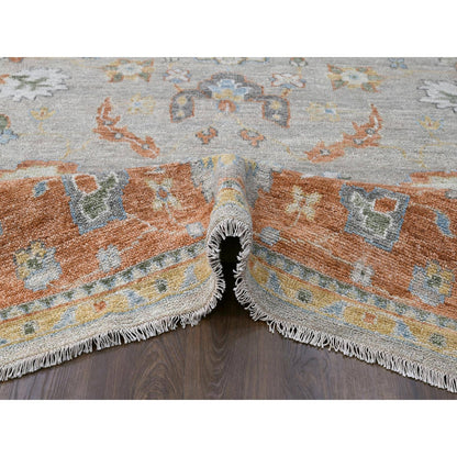 Oushak And Peshawar Wool Hand Knotted Rug Beige Rust Red 11.10X14.9 -O084026